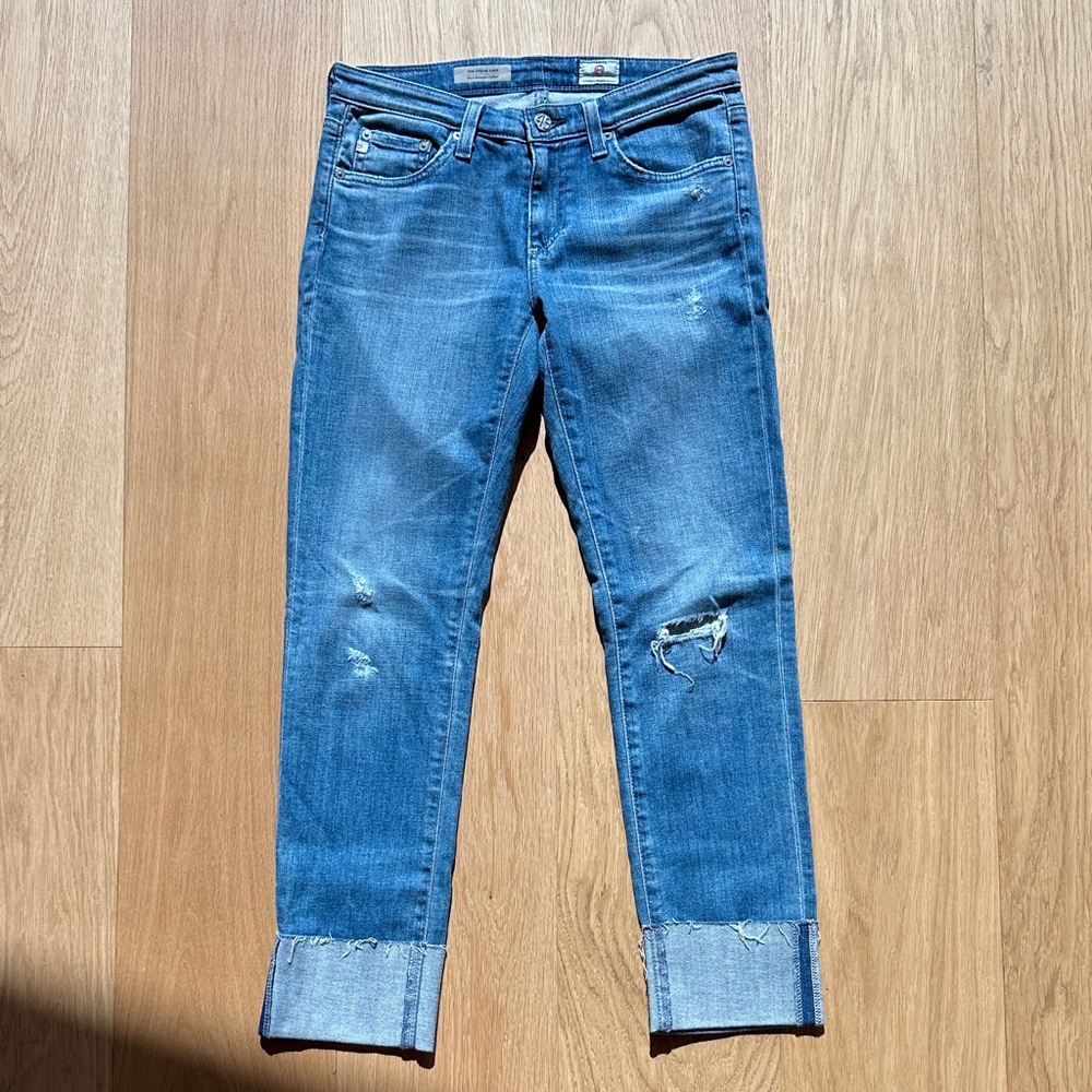 AG Adriano Goldschmied Distressed Blue Ankle Jeans